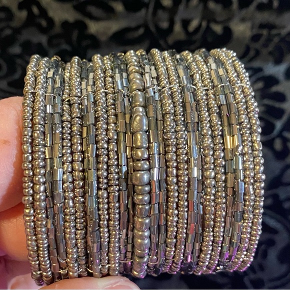 Multi sized pewter colored glass beaded cuff, GUC, 2 1/2”x 2 1/2” bold piece - Picture 5 of 6